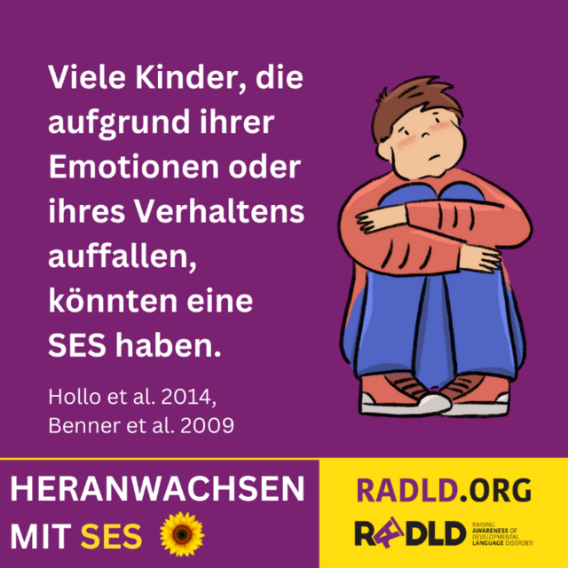 Plakat zum Thema Emotionen und Verhalten bei Kindern mit einer Sprachentwicklungsstörung Viele Kinder, die aufgrund ihrer Emotionen oder ihres Verhaltens auffallen, könnten eine Sprachentwicklungsstörung haben (Hollo et al. 2014, Benner et al. 2009). Heranwachsen mit SES. RADLD.ORG